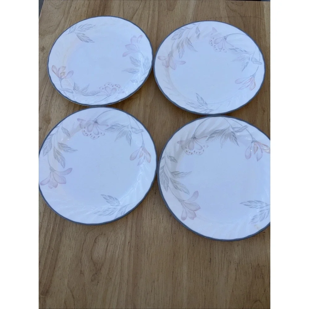 Set of 4 Corelle Pink Trio dessert sandwi Plates Swirl Edge Pastel Floral 7.25